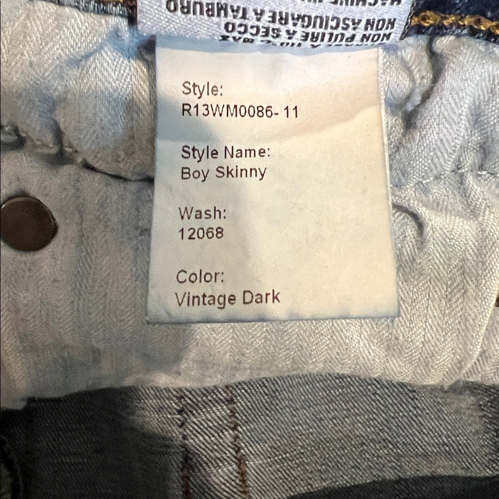 R13 Boy Skinny Jeans Made in Italy - Picture 5 of 7